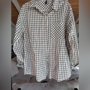 H&M Oversized Brown and White Checkered Shirt